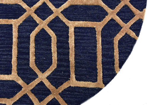Noir Grid Dark Blue Round Rug