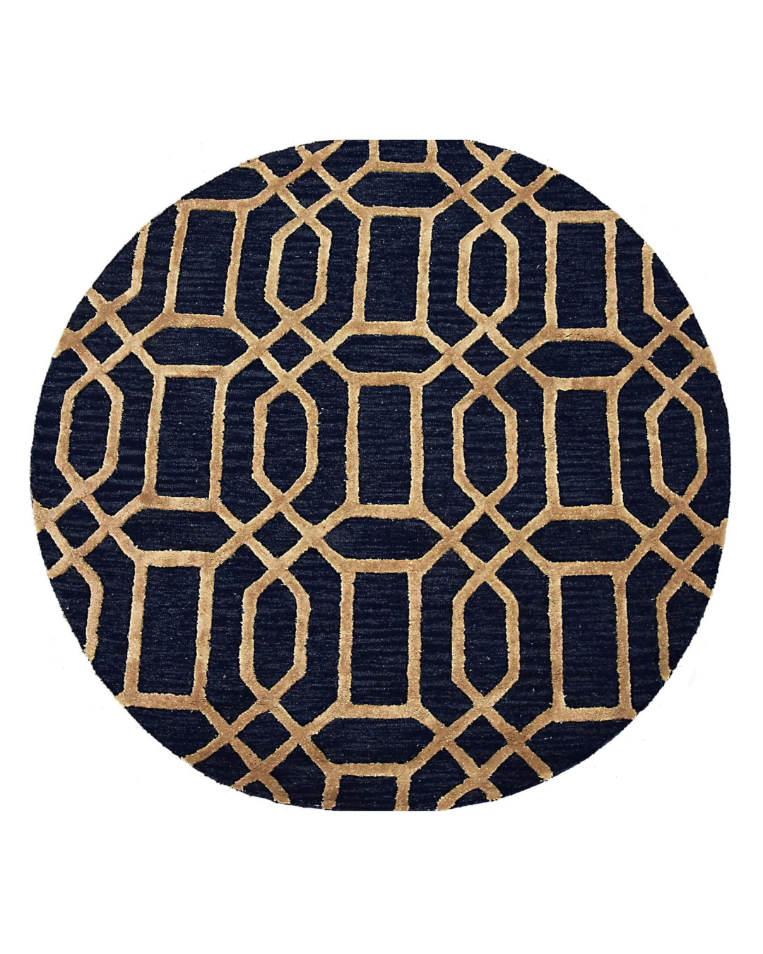 Noir Grid Dark Blue Round Rug