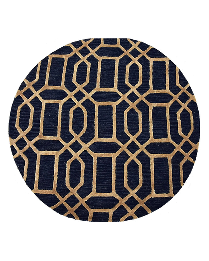 Noir Grid Dark Blue Round Rug