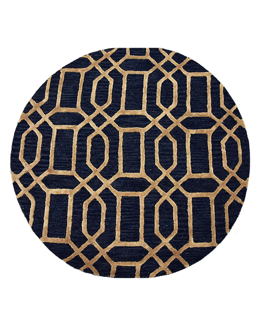 Noir Grid Dark Blue Round Rug