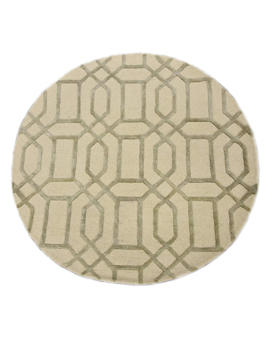 Noir Grid Beige Round Rug