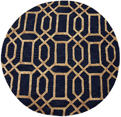 Noir Grid Dark Blue Round Rug