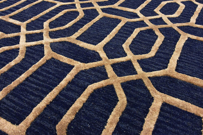Noir Grid Dark Blue Round Rug
