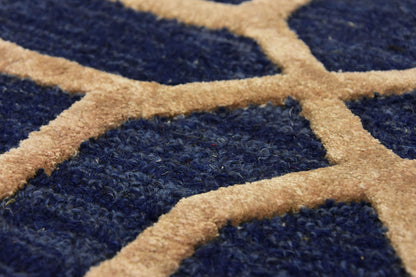 Noir Grid Dark Blue Round Rug